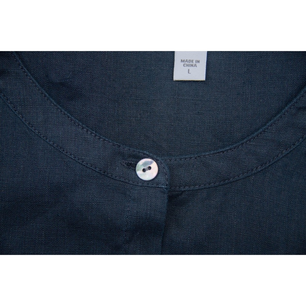 Lagenlook Pure Linen Top Shirt Womens L Navy Relax Side Ties Lightweight Lagom - Picture 7 of 8